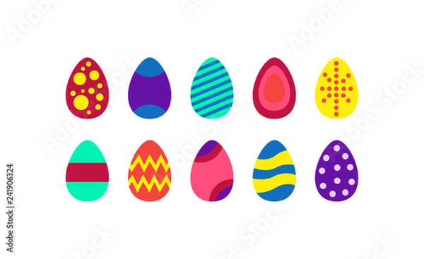 Obraz Collection of  Easter eggs painted in vivid colors. Vector illustration for holiday cards, stickers and posters.