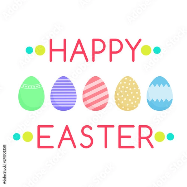 Obraz Happy Easter greeting card concept with set of eggs painted in different colors.Vector illustration.
