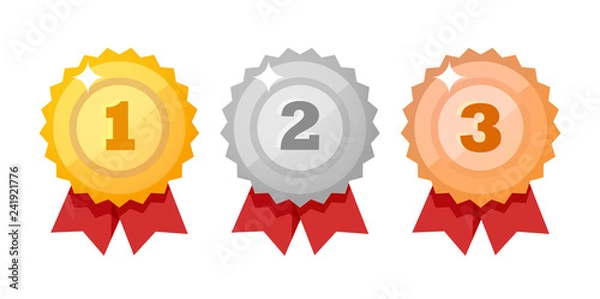 Fototapeta Zestaw ikon medal na białym tle na biały - elementy projektu wektorowego. Złoty, srebrny i brązowy konkurs nagrody płaski styl.