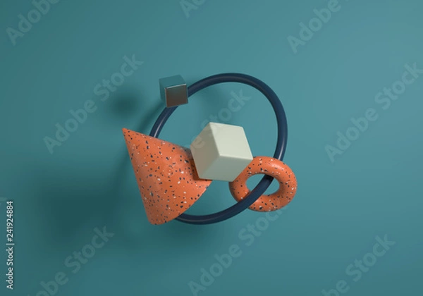 Fototapeta Realistic 3D Render of Simple Geometric Shapes Floating in the Air