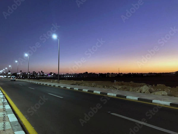 Obraz incredibly beautiful roads and coastline with palm trees near the red sea in the tourist resort of the sunny town of Sharm El Sheikh in Egypt