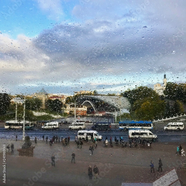 Obraz Square Slavic bazaar in Vitebsk in Eastern Europe urban landscape in Belarus in the regional town during the clouds and rain