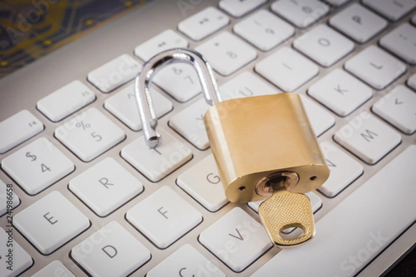 Fototapeta Unlock key pad on keyboard, business solution.