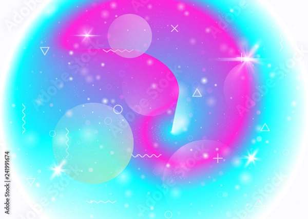 Fototapeta Galaxy background with cosmos and universe shapes and star dust. 3d fluid with magic sparkles. Fantastic space landscape with planets. Holographic futuristic gradients. Memphis galaxy background.