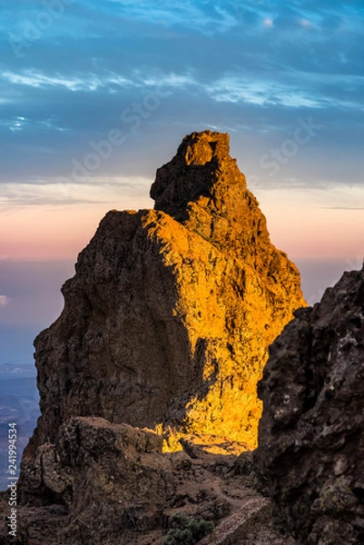 Obraz Pico de las Nieves in goldenem Sonnenlicht, Gran Canaria