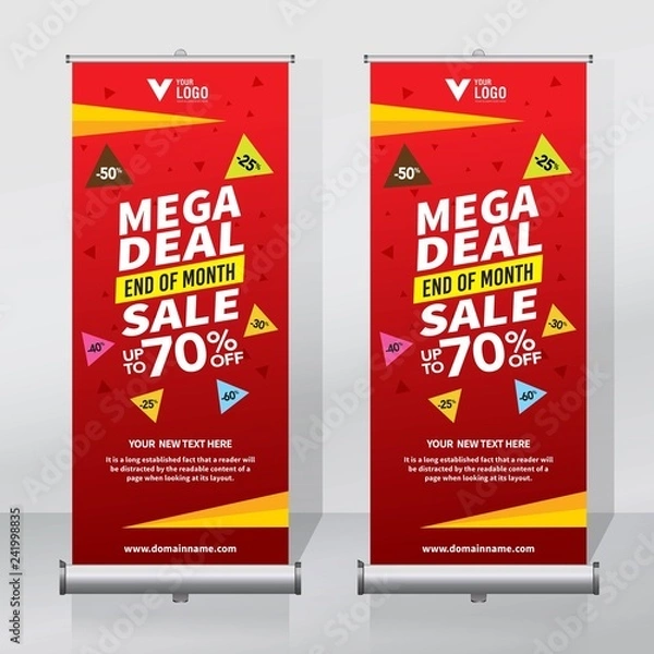 Obraz Roll up banner design template, vertical, abstract background, pull up design, modern x-banner, rectangle size. 