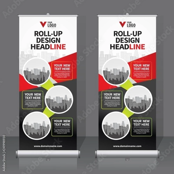 Obraz Roll up banner design template, vertical, abstract background, pull up design, modern x-banner, rectangle size. 