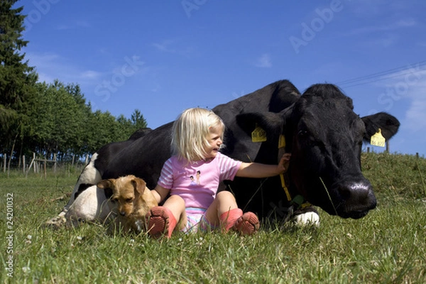 Obraz Kuh Kind und Hund