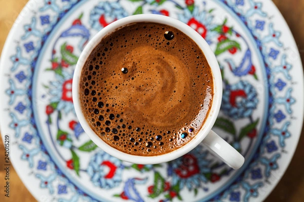 Fototapeta Black coffee in traditional Turkish cup