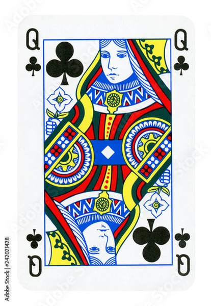 Fototapeta Queen of Clubs playing card - isolated on white (clipping path included)