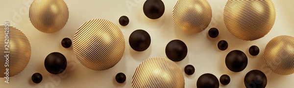 Obraz Złote i czarne kule 3D na jasnym tle