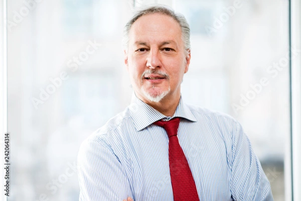 Obraz Bright portrait of a senior business man against a bright office background
