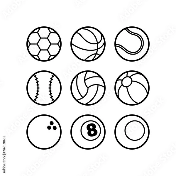 Fototapeta Kreskówka zestaw piłek w czerni i bieli