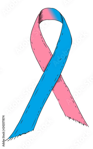 Fototapeta Pink and blue ribbon symbol. Sketch-Style Icon. Symbol. Sign. Stock Vector Illustration. Transparence. White Isolated.