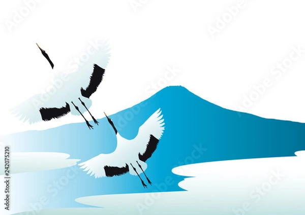 Obraz 富士山と鶴03