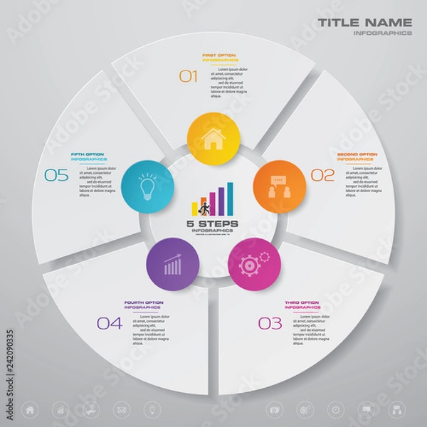 Fototapeta 5 steps cycle chart infographics elements. EPS 10.	