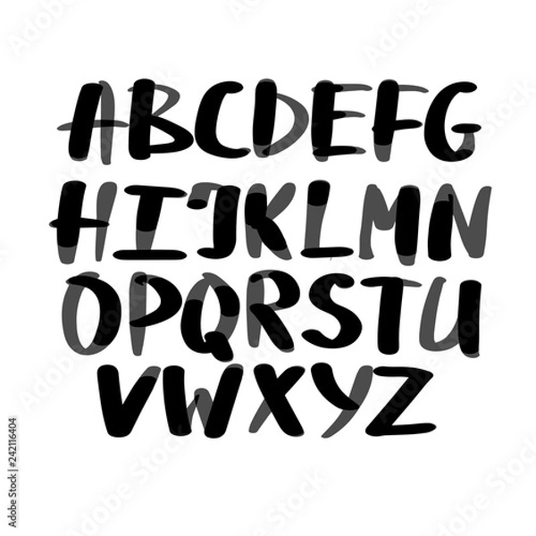 Fototapeta Alphabet letters.Black handwritten font drawn with liquid ink and brush. 