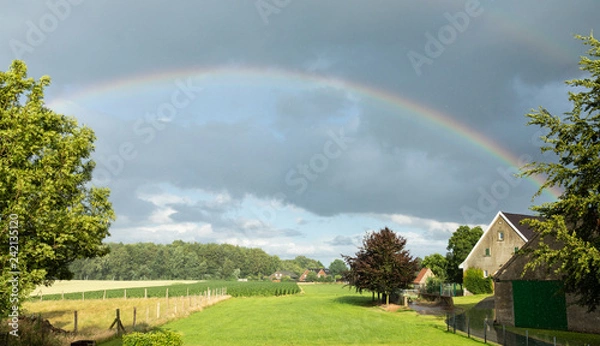 Fototapeta colorful rainbow in the sky with house