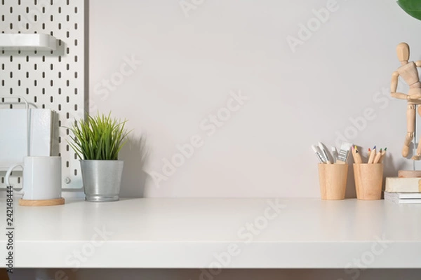 Fototapeta Modern minimalist desk workspace table and copy space