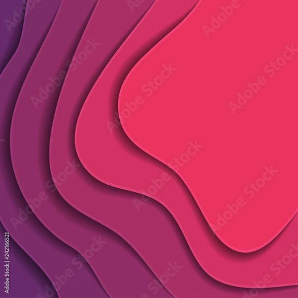 Fototapeta Colored paper waves, abstract, geometric background texture layers of depth in shades of pink and purple.