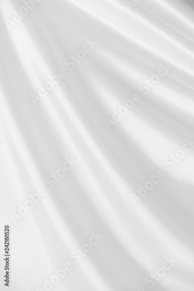 Fototapeta Beautiful smooth elegant wavy white satin silk luxury cloth fabric texture, abstract background design. Copy space. Wedding, engagement concept.
