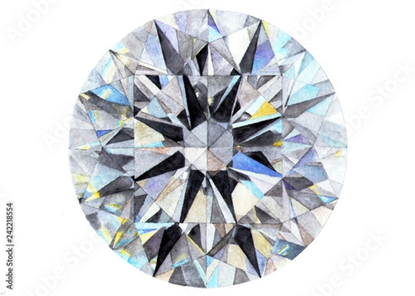 Fototapeta Diamond. Brilliant. Watercolor illustration. A jewel, a diamond drawn by hands. Illustration for design, decor.