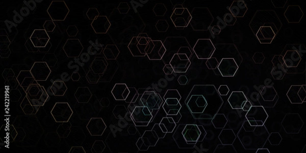 Fototapeta Abstract colorful hexagonal shapes on black background