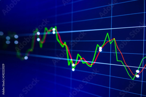 Fototapeta Stock exchange market graph on LED screen for business concept.