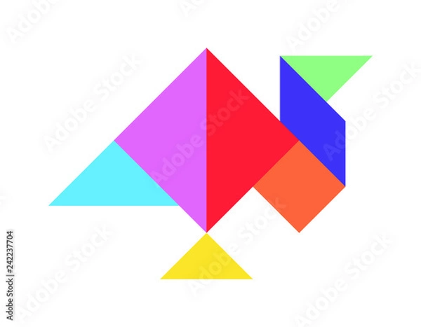 Fototapeta Color tangram puzzle in turkey hen or gobbler shape on white background
