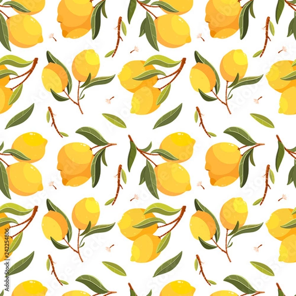 Fototapeta Lemon seamless pattern. Handpainted  vector lemon illustration. Use for postcard, print, invitations, packaging etc.