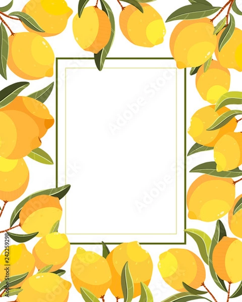 Fototapeta Lemon card. Handpainted  vector lemon illustration. Use for postcard, print, invitations, packaging etc.