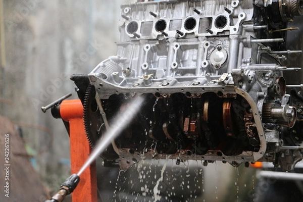 Obraz Hand cleaning car's engine