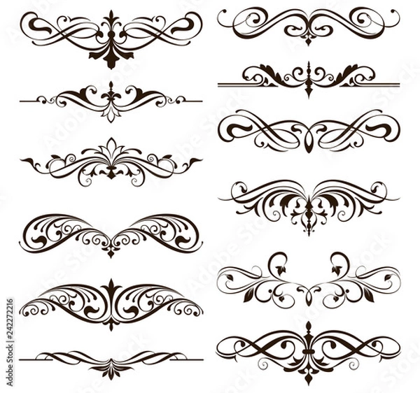 Fototapeta Ornaments elements floral retro corners frames borders stickers art deco design illustration white background
