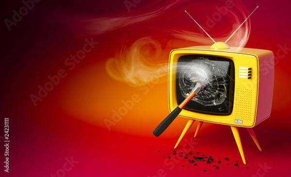 Obraz Oold fashioned TV set with shattered display