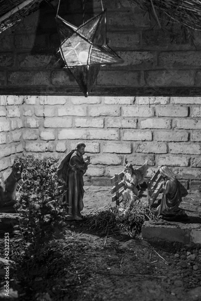 Fototapeta Rustic Christmas Cribs on display in Goa India