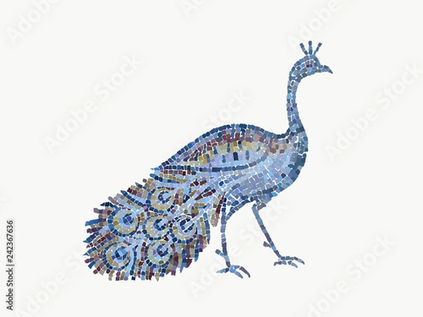 Fototapeta mosaic peacock with isolated white background. hand-drawn mosaic peacock