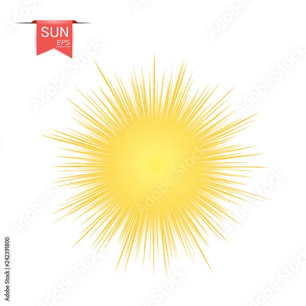 Fototapeta The sun yellow abstract. With sunburst effect, flash, explosion. Vector design element isolated on white background.