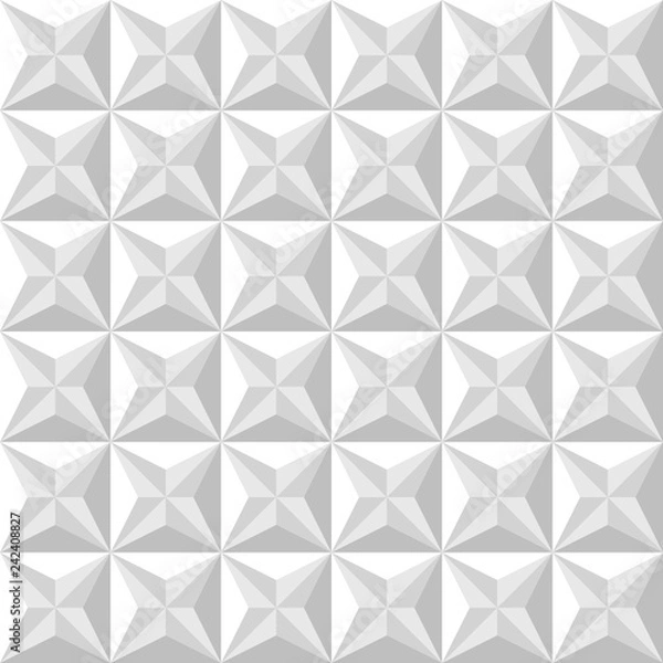 Fototapeta gray and white pyramid. vector seamless pattern with triangles and squares. white geometric background. visual illusion. textile paint. repetitive background. fabric swatch. wrapping paper