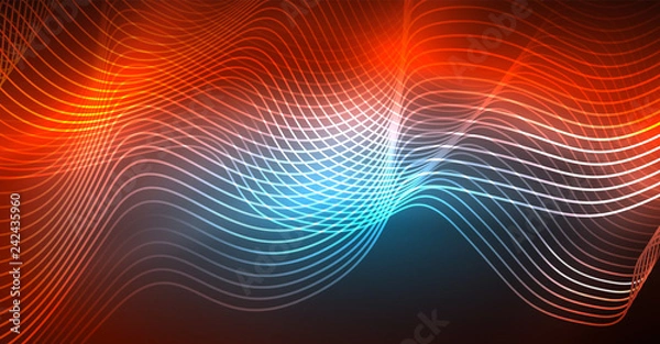 Fototapeta Neon lines wave background. Abstract composition