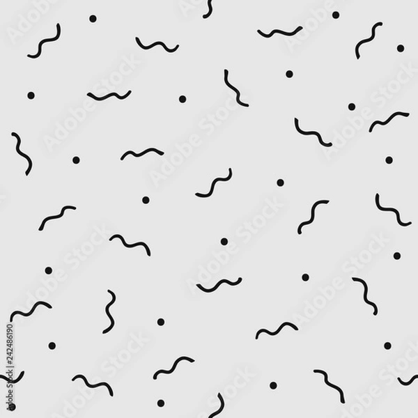 Fototapeta Repeating round dots and curved short lines drawn by hand. Simple seamless pattern.