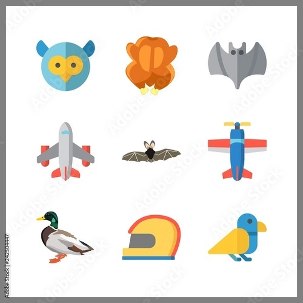 Fototapeta 9 wing icon. Vector illustration wing set. plane and bird icons for wing works
