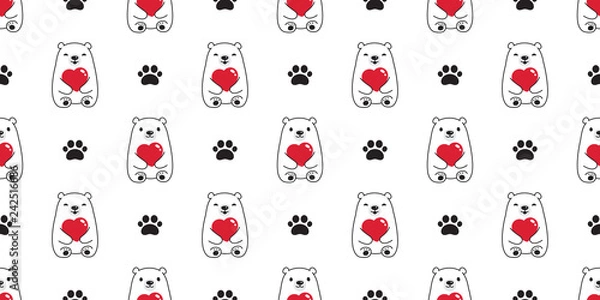 Fototapeta Bear seamless pattern vector polar bear heart valentine paw scarf cartoon isolated illustration repeat wallpaper tile background