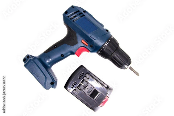 Obraz Modern and powerful battery drill on a white background
