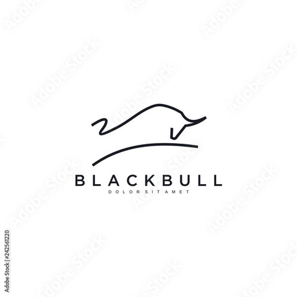 Obraz charging bull line toro art outline monoline linear logo vector icon template illustration