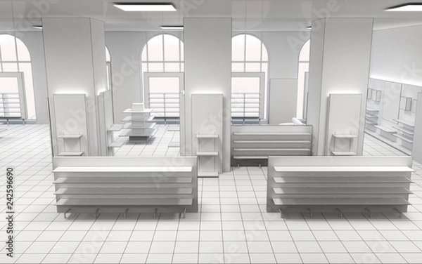 Fototapeta shop, mall, shopping mall, interior visualization, 3D illustration