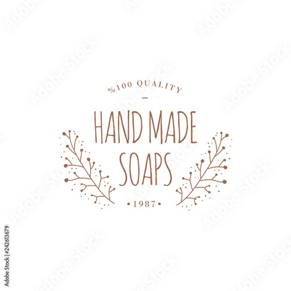 Obraz Handmade soaps hand drawn logo design. Vector sign lettering. Logotype calligraphy.