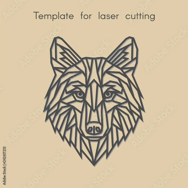 Obraz Szablon zwierzęcia do cięcia laserowego. Streszczenie geometryczny wilk do cięcia. Szablon do panelu dekoracyjnego z drewna, metalu, papieru. Ilustracji wektorowych.