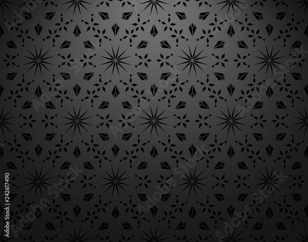 Fototapeta Abstract geometric pattern with lines, snowflakes. A seamless vector background. Black texture. Graphic modern pattern