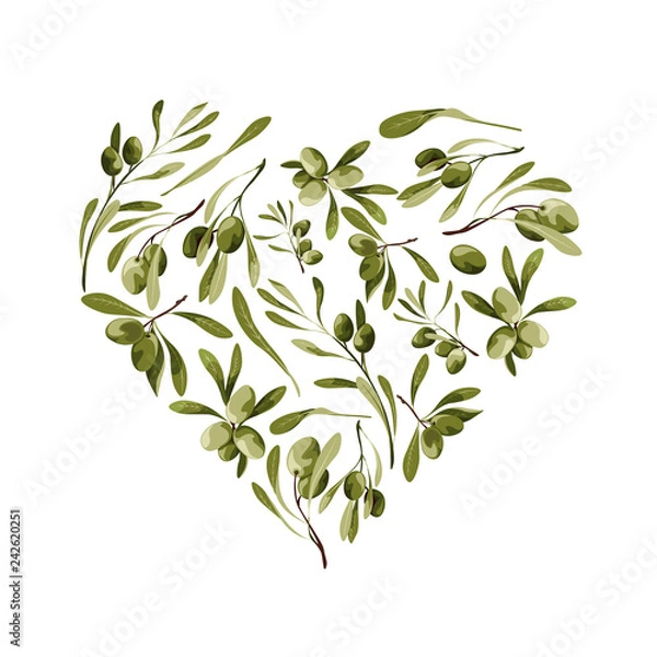 Fototapeta Vector garden heart shape background with olive tree for st valentines day with love symbol