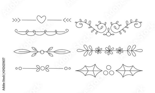 Fototapeta Hand drawn line borders set, decorative design elements, text dividers vector Illustration